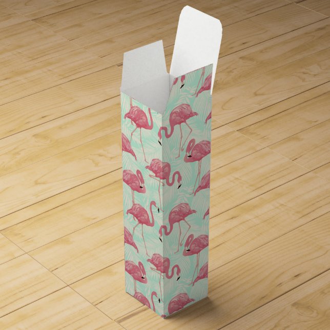 Preppy Chic Elegant Pink Flamingo Pattern Wine Box (Opened)