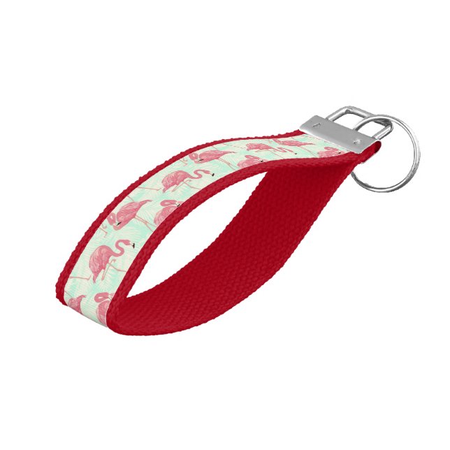 Preppy Chic Elegant Pink Flamingo Pattern Wrist Keychain (Angled Up)