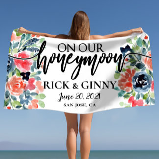Preppy Chic Floral Honeymoon Gifts Personalized  Beach Towel