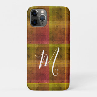 Preppy chic initial fall orange tartan plaid iPhone 11 pro case