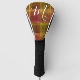Preppy chic initial fall orange tartan plaid golf head cover