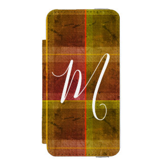 Preppy chic initial fall orange tartan plaid iPhone SE/5/5s wallet case