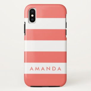 Preppy chic Living coral Striped personalized iPhone X Case