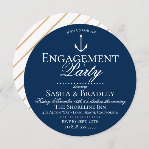 Preppy Chic Nautical Navy Engagement Party Invitation