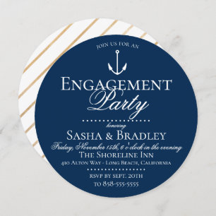 Preppy Chic Nautical Navy Engagement Party Invitation