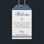 Preppy Chic Nautical Navy Wedding Welcome Bag Gift Tags<br><div class="desc">Preppy chic nautical anchor with navy blue and white stripes,  wedding welcome gift bag tags. Personalize and customize text font style,  color and size.</div>