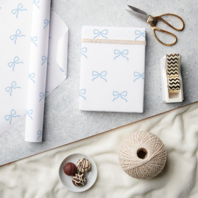 Preppy Chic  Pastel Blue Bow Pattern Spring Summer Wrapping Paper (Crafts)