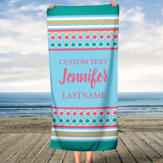 Preppy Chic Stripes Custom Name Beach Towel (Creator Uploaded)