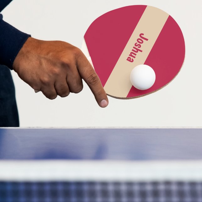 Preppy Chic Tan and Magenta Personalized Name Ping Pong Paddle (Insitu)