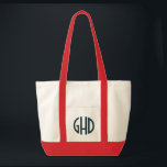 Preppy Chic Triple Monogram Tote Bag<br><div class="desc">Lovely combo of navy blue and red on this preppy tote bag. Red lining with custom three part monogram in navy blue. Great combination for your summer lounging by the pool or on the beach. Customize with your own monogram or go even further to change the color of the lining...</div>