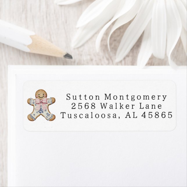 Preppy Chinoiserie Christmas Gingerbread Address Label (Insitu)