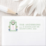 Preppy Chinoiserie Christmas Pagoda Label<br><div class="desc">This return address sticker has a Preppy Chinoiserie design featuring a green bamboo pagoda frame with a Christmas wreath with a pink bow and two topiaries in Chinoiserie pots. You can personalize with a name and your initial,  name and address.</div>