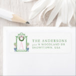 Preppy Chinoiserie Christmas Pagoda Label<br><div class="desc">This return address sticker has a Preppy Chinoiserie design featuring a green bamboo pagoda frame with a Christmas wreath with a pink bow and two topiaries in Chinoiserie pots. You can personalize with a name and your initial,  name and address.</div>