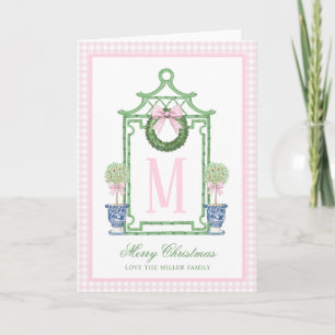 Preppy Chinoiserie Christmas Pagoda Monogram Card
