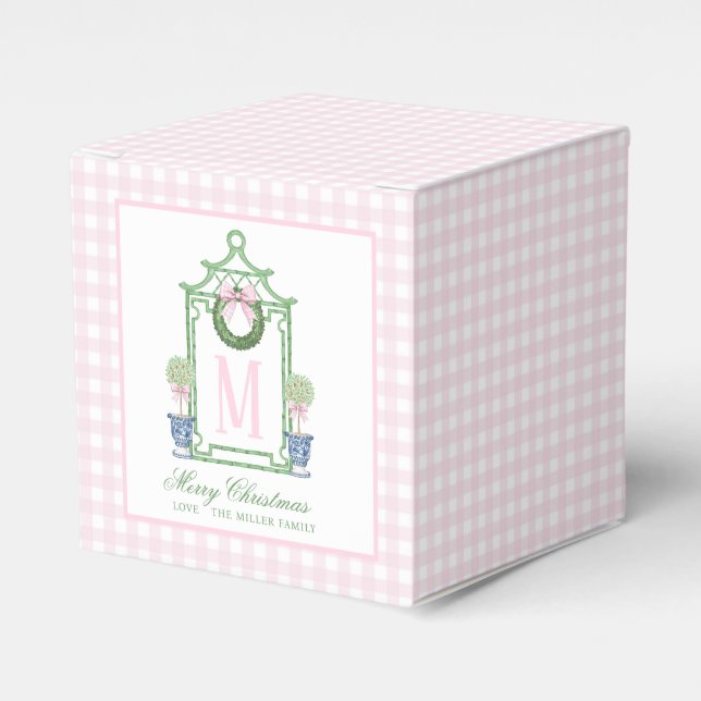 Preppy Chinoiserie Christmas Pagoda Monogram  Favor Boxes (Front Side)