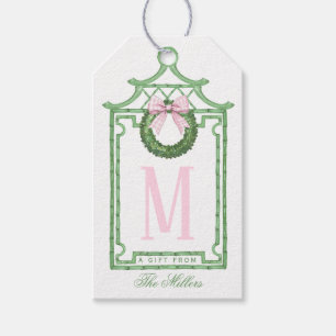 Preppy Chinoiserie Christmas Pagoda Monogram Gift Tags