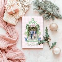 Preppy Chinoiserie Christmas Pagoda Monogram  Holiday Card