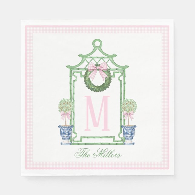 Preppy Chinoiserie Christmas Pagoda Monogram  Napkins (Front)