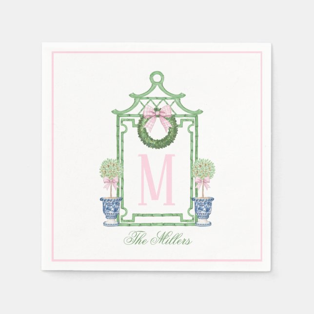Preppy Chinoiserie Christmas Pagoda Monogram  Napkins (Front)