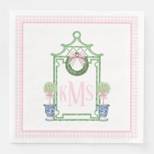 Preppy Chinoiserie Christmas Pagoda Monogram  Paper Dinner Napkins