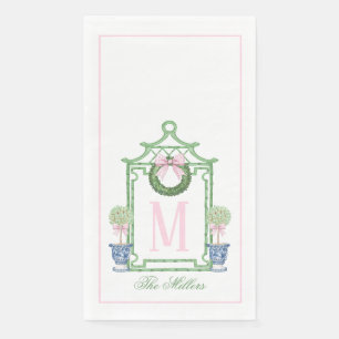 Preppy Chinoiserie Christmas Pagoda Monogram  Paper Guest Towels