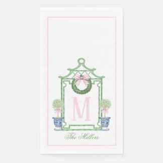 Preppy Chinoiserie Christmas Pagoda Monogram Paper Guest Towels