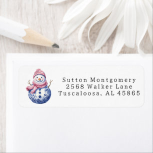 Preppy Chinoiserie Christmas Snowman Address Label