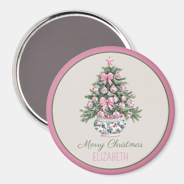 Preppy Chinoiserie Christmas Tree Personalized Magnet (Front/Back)