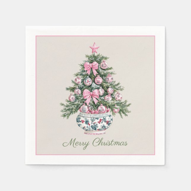 Preppy Chinoiserie Christmas Tree Personalized Napkins (Front)