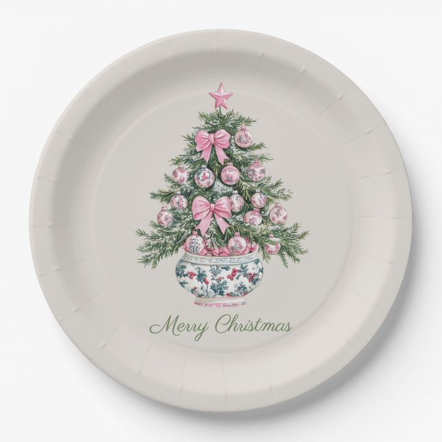 Preppy Chinoiserie Christmas Tree Personalized Paper Plates (Front)
