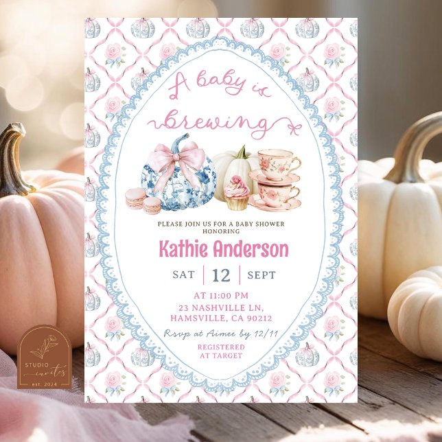 Preppy Chinoiserie Fall Tea Baby Shower Invitation (Creator Uploaded)