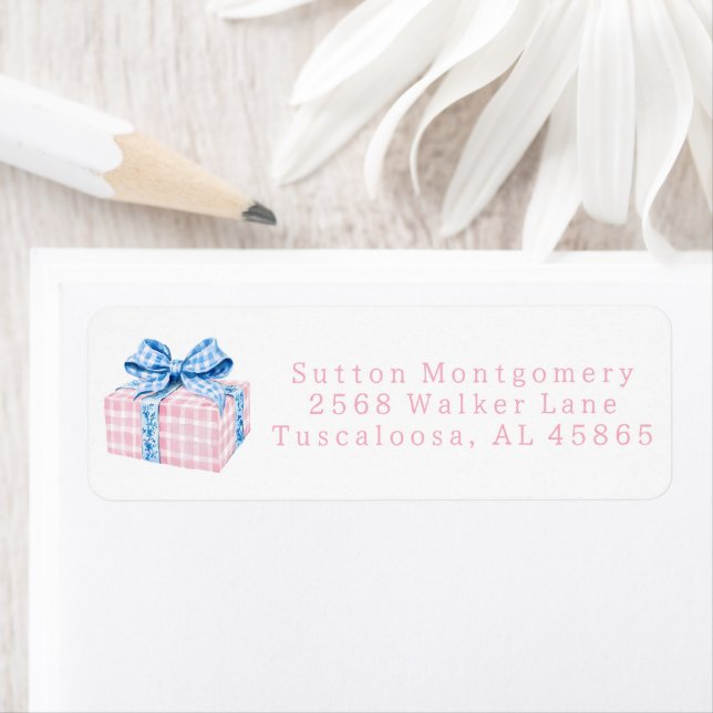 Preppy Chinoiserie Gingham Coquette Gift Address Label (Insitu)