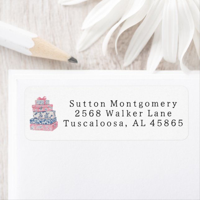Preppy Chinoiserie Grandmilennial Gift Address Label (Insitu)