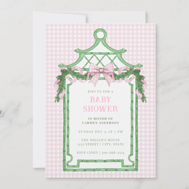 Preppy Chinoiserie Pagoda Christmas Baby Shower Invitation (Front)