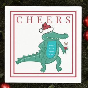 Preppy Christmas Alligator Santa Wine Cheers Napkins