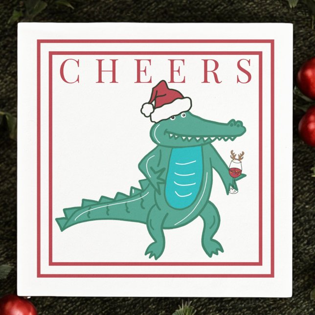 Preppy Christmas Alligator Santa Wine Cheers Napkins (Creator Uploaded)