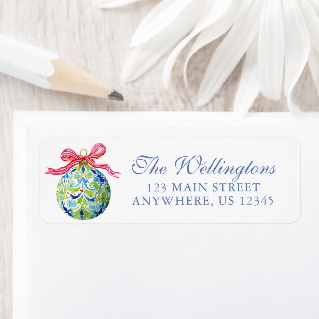 Preppy Christmas Baubles Ornaments Address Label (Insitu)