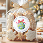 Preppy Christmas Baubles Ornaments Classic Round Sticker<br><div class="desc">PreppyPrint.com - This festive pattern brings holiday cheer with a playful, preppy twist! Featuring classic Christmas baubles in vibrant colors, topped with crisp bows and touches of chinoiserie charm, it’s a perfect blend of tradition and trend. Transfer this design onto the products of your choice too! Please visit my designer...</div>