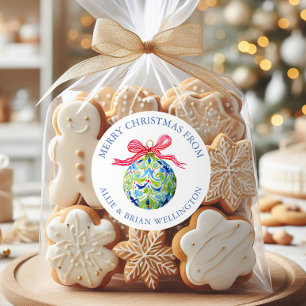 Preppy Christmas Baubles Ornaments Classic Round Sticker