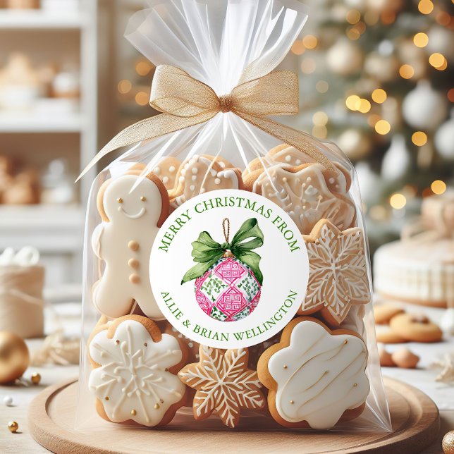 Preppy Christmas Baubles Ornaments Classic Round Sticker (Creator Uploaded)