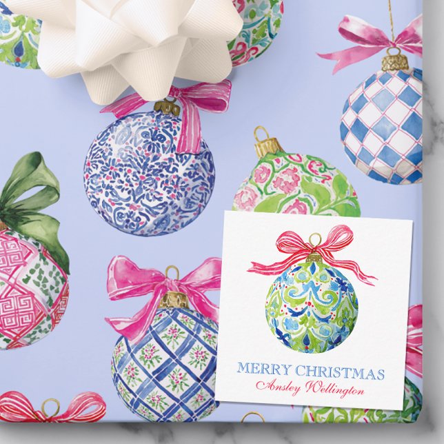 Preppy Christmas Baubles Ornaments Note Card (Creator Uploaded)