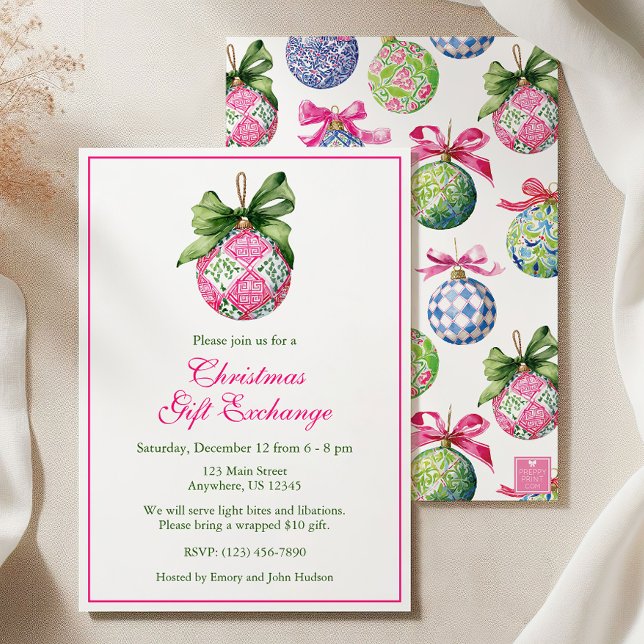 Preppy Christmas Baubles Ornaments Party Invitation (Creator Uploaded)