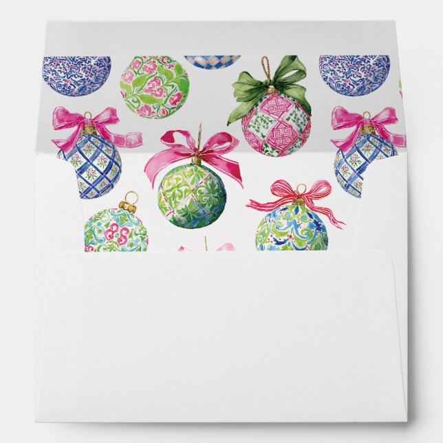Preppy Christmas Baubles Ornaments Personalized Envelope (Back (Bottom))
