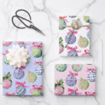 Preppy Christmas Baubles Ornaments Wrapping Paper Sheets<br><div class="desc">PreppyPrint.com - This festive pattern brings holiday cheer with a playful, preppy twist! Featuring classic Christmas baubles in vibrant colors, topped with crisp bows and touches of chinoiserie charm, it’s a perfect blend of tradition and trend. Transfer this design onto the products of your choice too! Please visit my designer...</div>