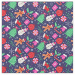 Preppy Christmas Characters with bows on dark blue Fabric