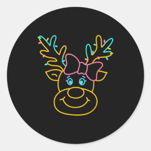 Preppy Christmas Coquette Bow Reindeer Family Matc Classic Round Sticker