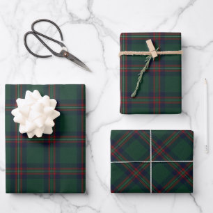 Preppy Christmas Dark Green Plaid Wrapping Paper Sheets