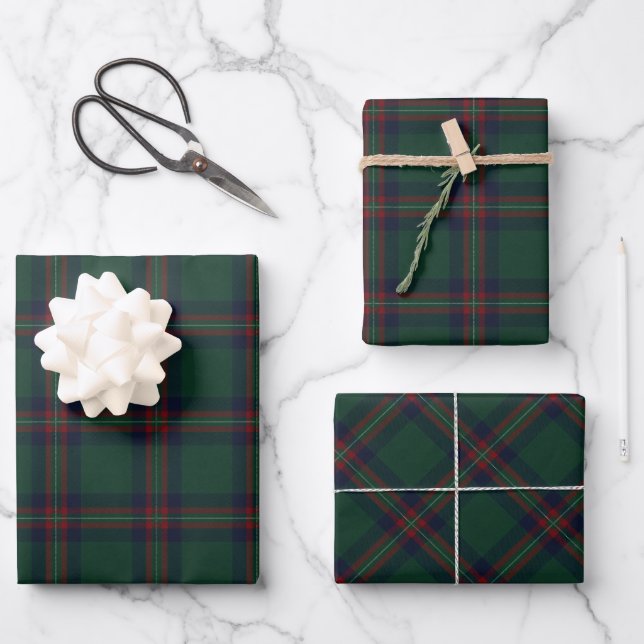 Preppy Christmas Dark Green Plaid  Wrapping Paper Sheets (Front)