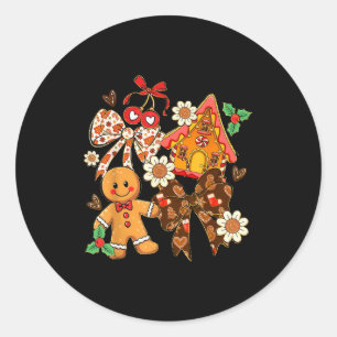 Preppy Christmas Gingerbread Floral Coquette Bow C Classic Round Sticker