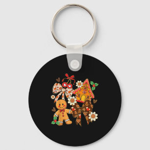 Preppy Christmas Gingerbread Floral Coquette Bow C Keychain